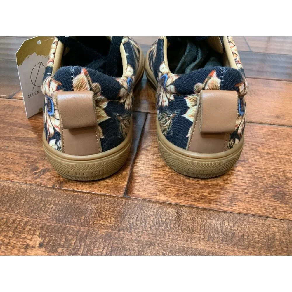 GUCCI Black & Tan Floral Lace-Up Sneakers Flats, Size 6 (US) - Picture 7 of 9